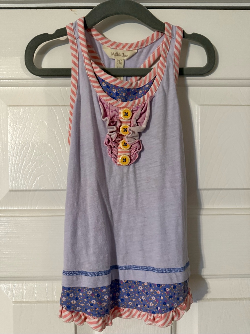 Matilda Jane Lavender Tank with Floral Hem & Pink Trim